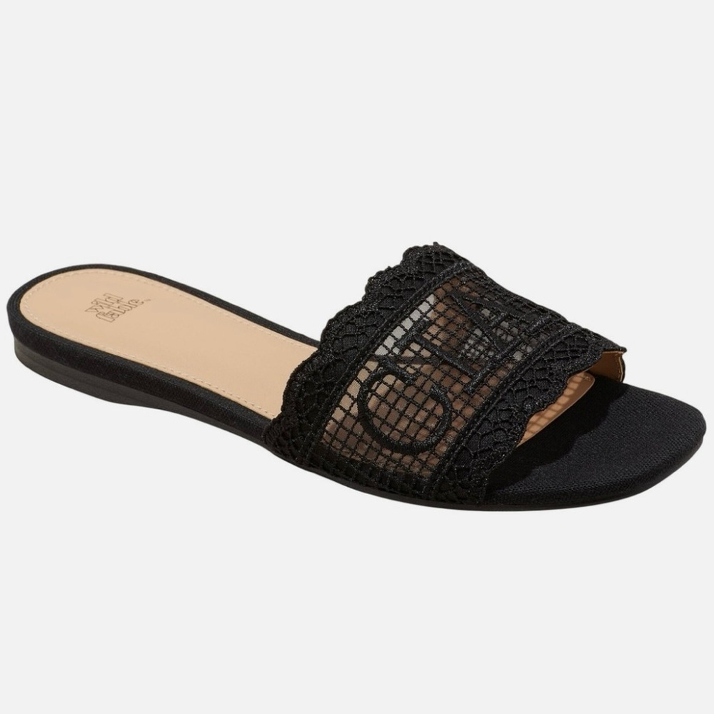 wild fable Black Lace Slide Sandals